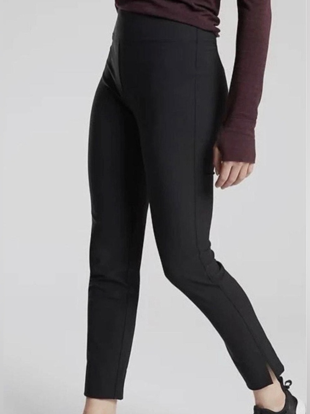 Athleta Wander Slim Ankle Pant 10 Black Side Zip Stretch 28" Inseam Commuting